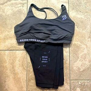 Peloton x Lululemon energy bra and align pant set.